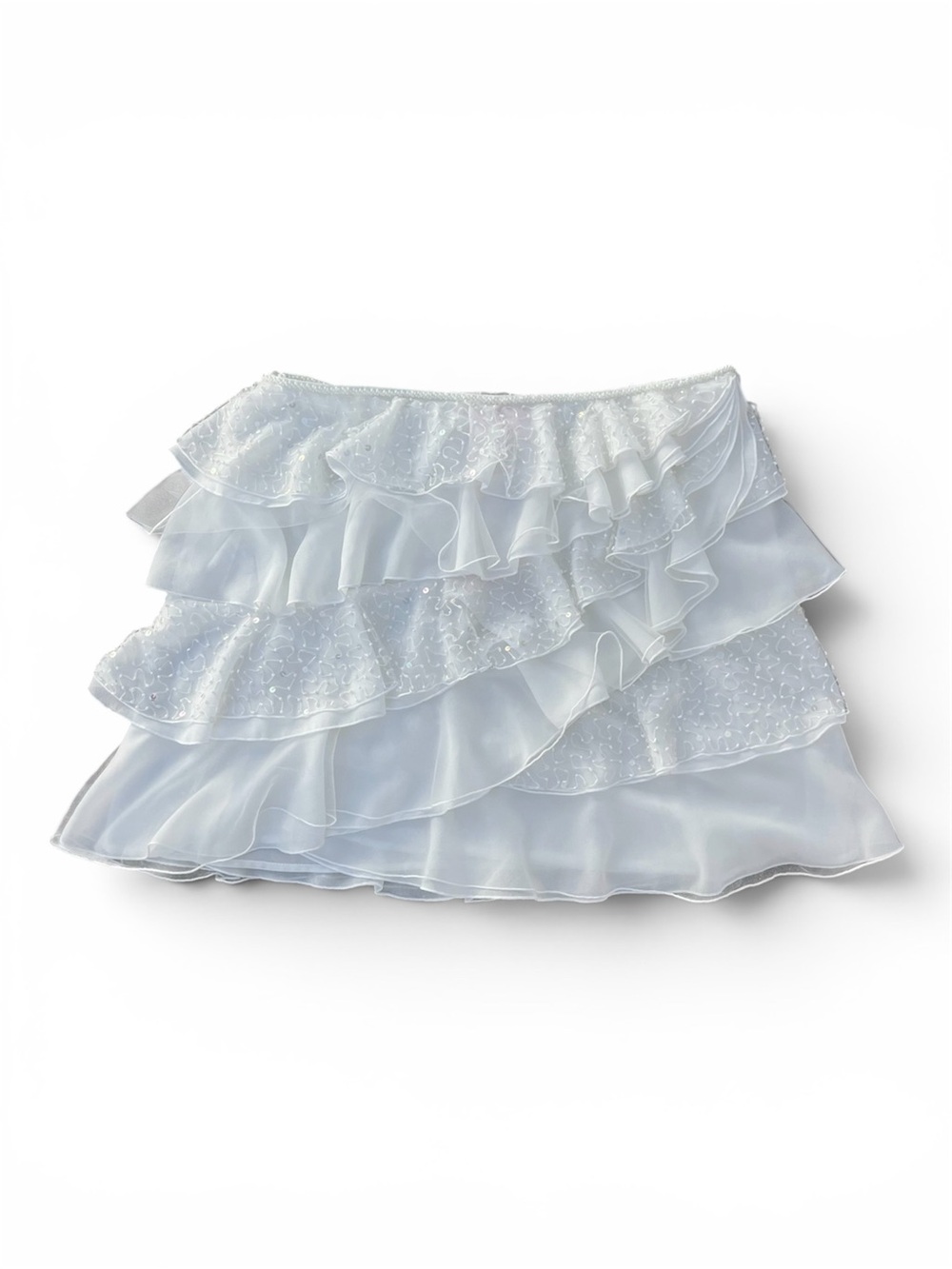 NWT Dyspnea Petalè White Hand Beaded Sequin Tiered Ruffle Mini Skirt - Picture 2 of 7